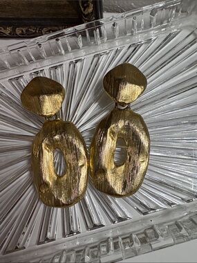 Gold Textured Dangle Earrings - Women Jewelry